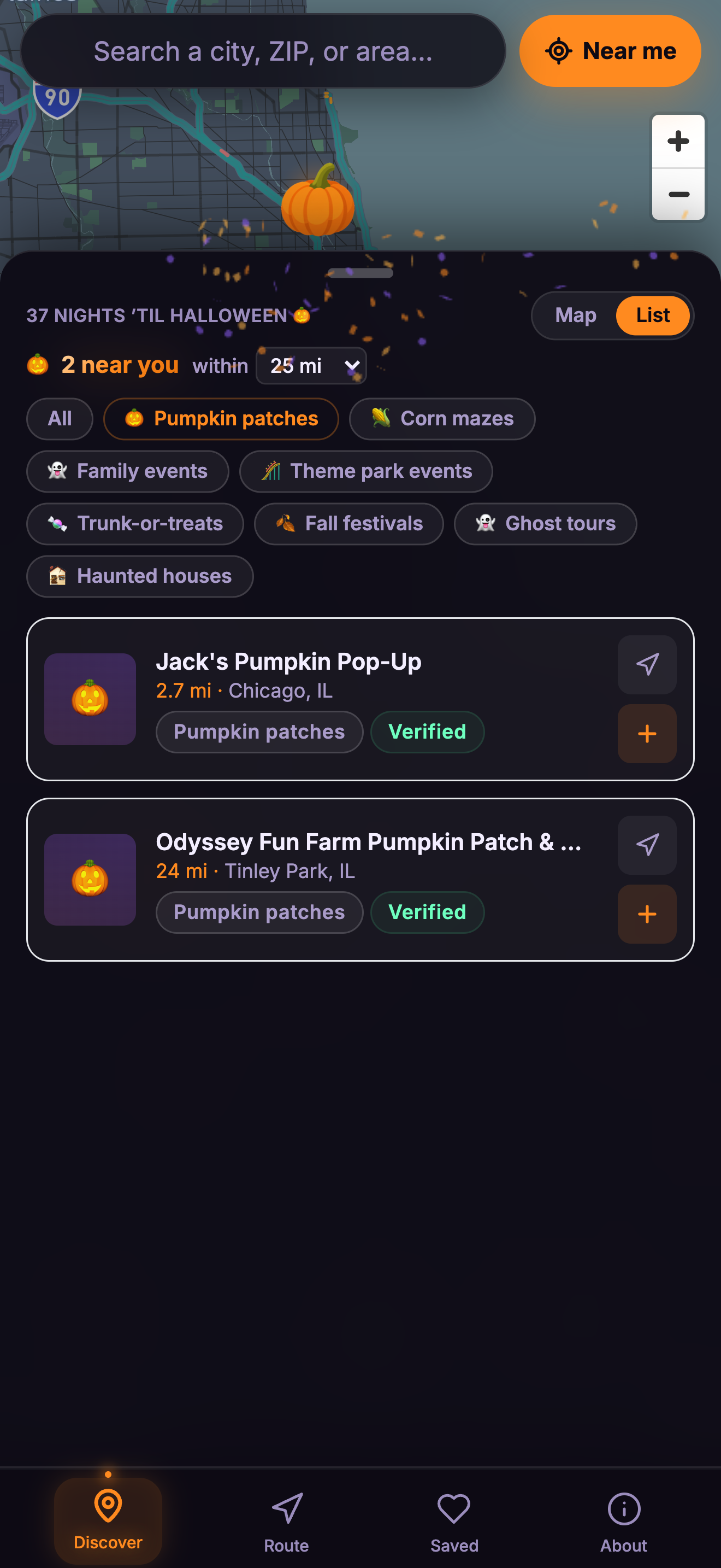 BooMap app: patches list