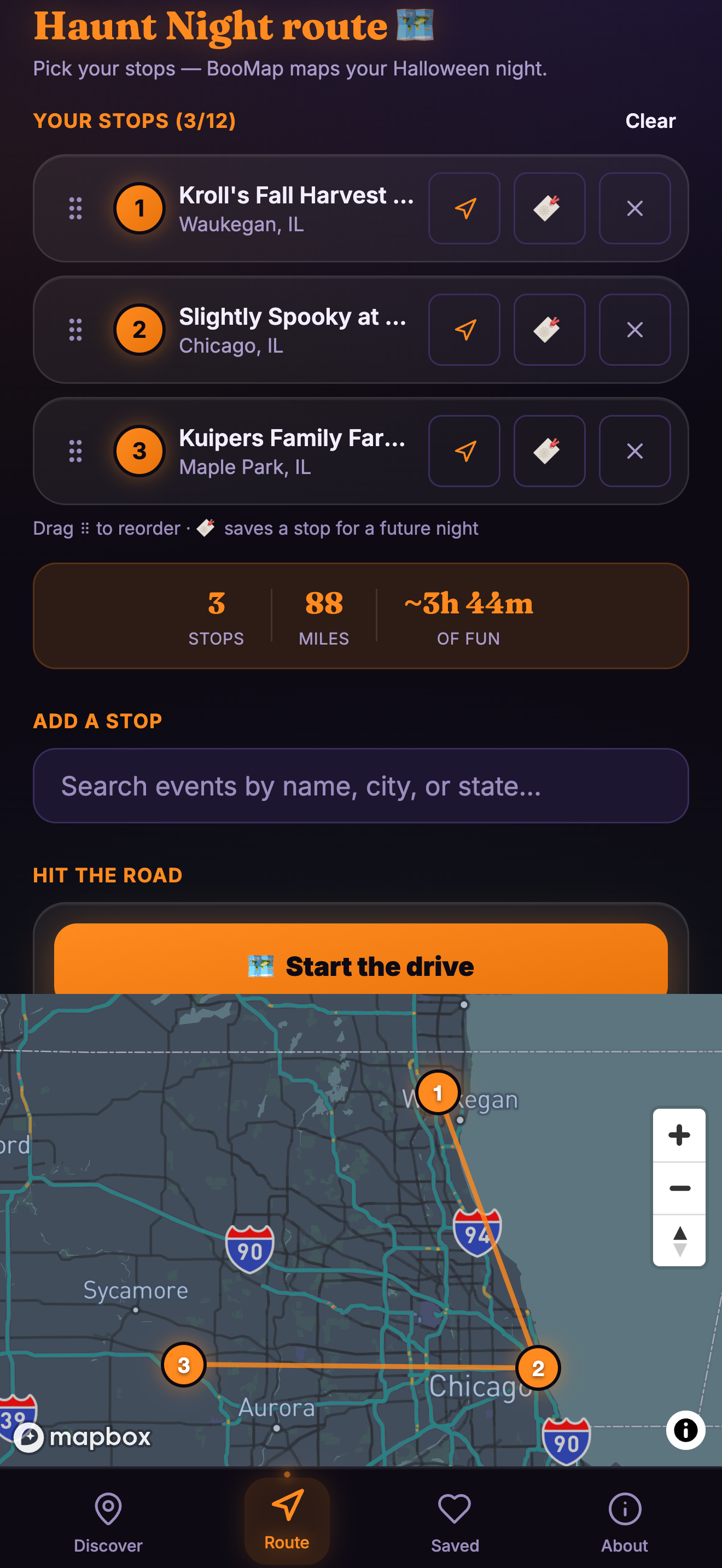 BooMap app: route